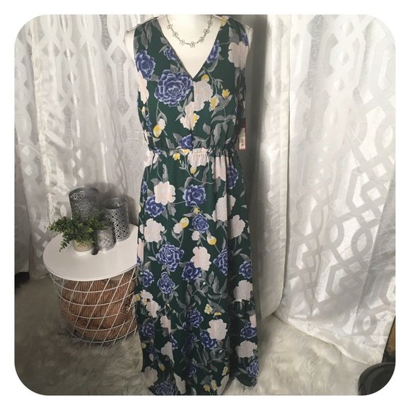 Merona Women Green Floral Sleeveless ruffle Hem Ma - Picture 3 of 8